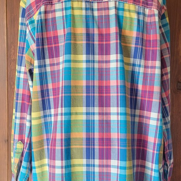 Club Room Men XXL Madras Plaid Shirt 100% Cotton Button Down Collar Long Sleeve - Picture 7 of 13